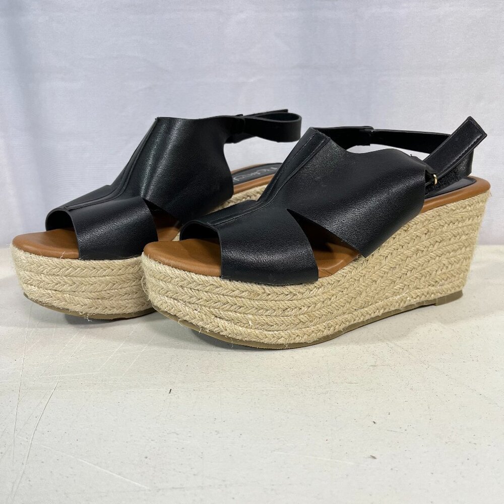 Women's Refresh Black Strappy Espadrilles Platform Wedge Sandals Size 8.5
